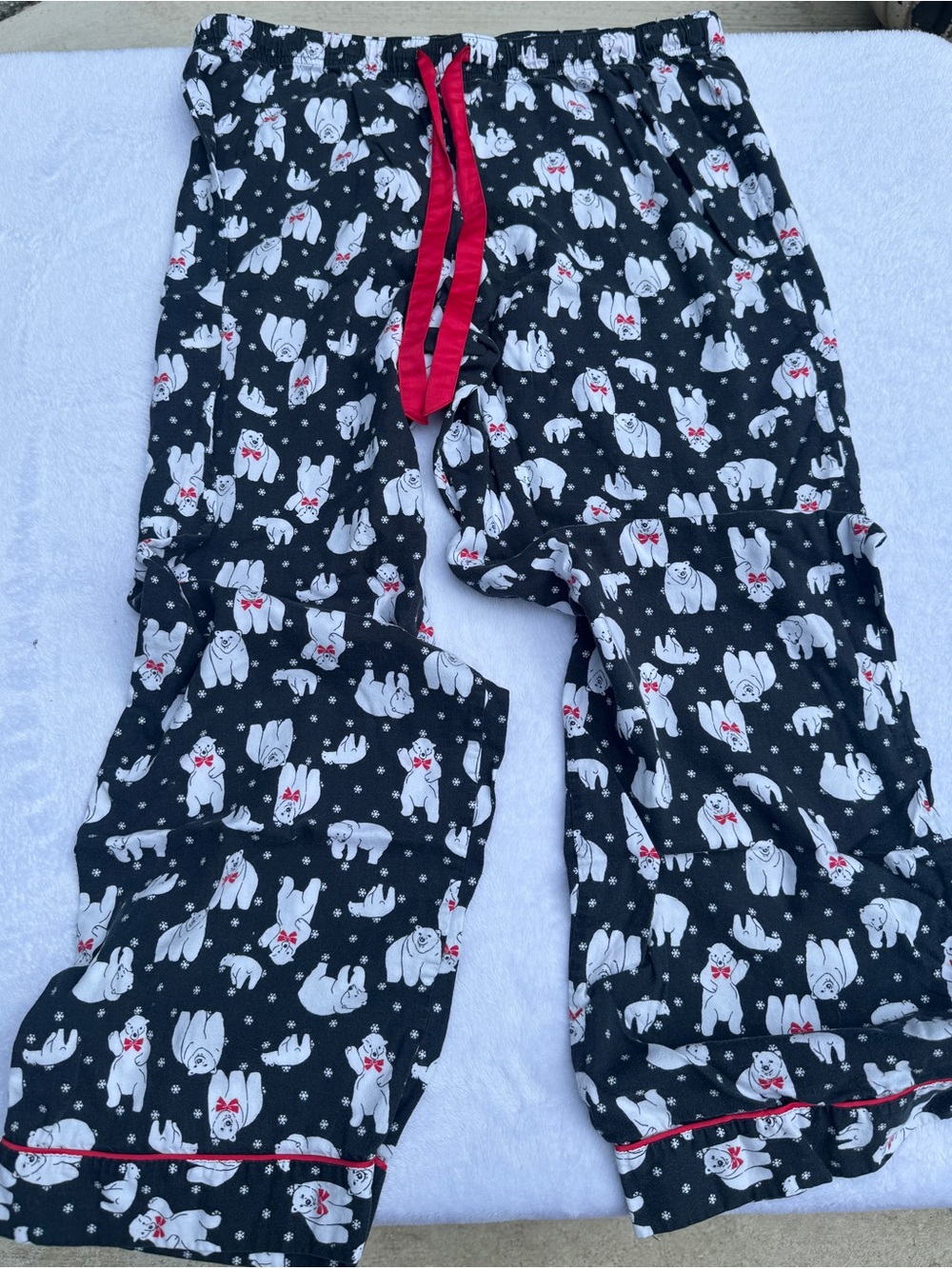 Victoria's Secret Polar Bear Pajama Pants - Black White Red Bow - Christmas